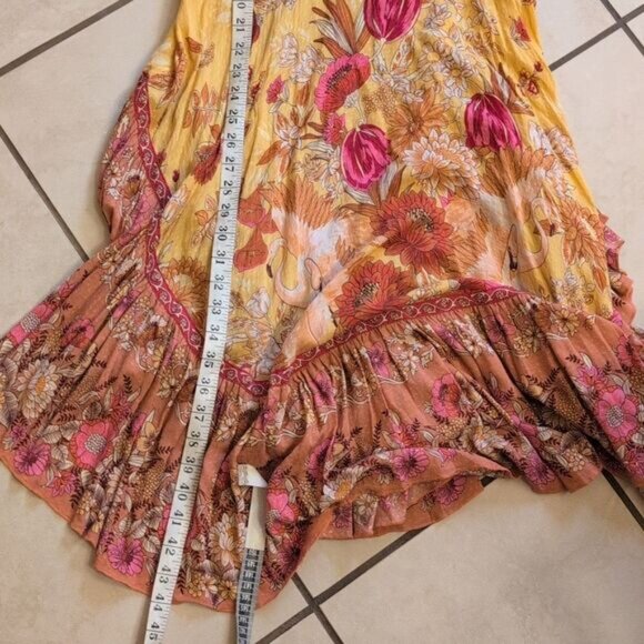 Spell And The Gypsy Siren Song Dress Yellow Flamingo Print Ruffle Size L - Picture 12 of 15